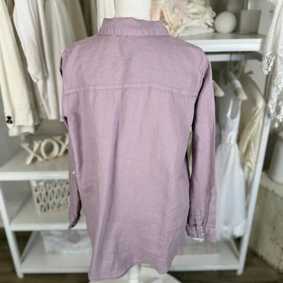 Sigrid Olsen Women's 100% Linen Lavender Button Up Tab Sleeve Blouse #3594 - Picture 2 of 9
